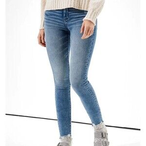 american eagle cozy next level stretch skinny jeans with raw hem size 2 reg
